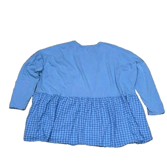 Anthropologie Pilcro Long-Sleeve Y2K preppy Babydoll Blouse top Blue 1X A004779 - Picture 10 of 10